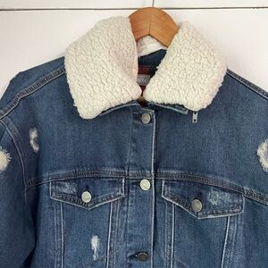 TRACTR Flannel Lined Sherpa Collar Country Denim Jacket - Size Small